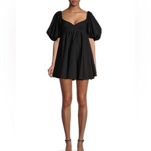 Caroline Constas Black Puff Sleeve Babydoll Mini Dress